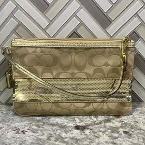 Coach Clutch.  Tan and gold with sequins.